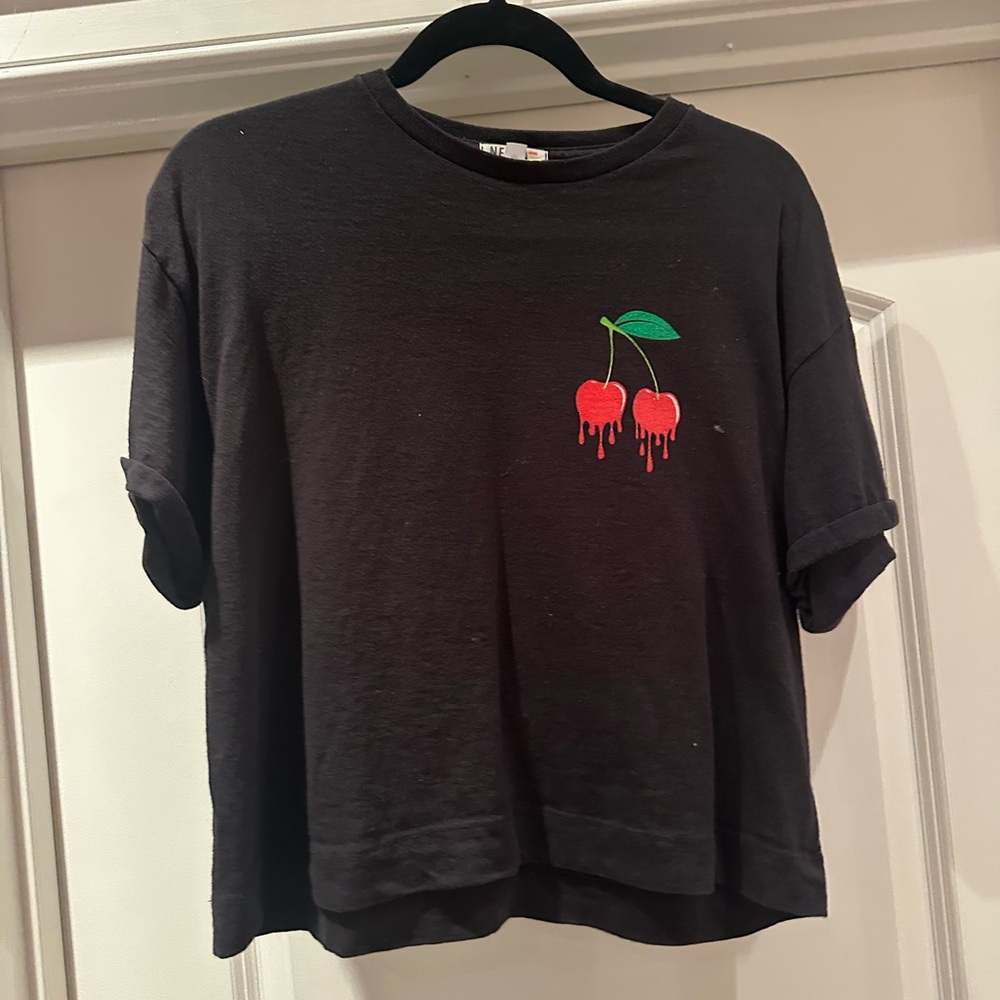Cherry Print Black Kids T-Shirt